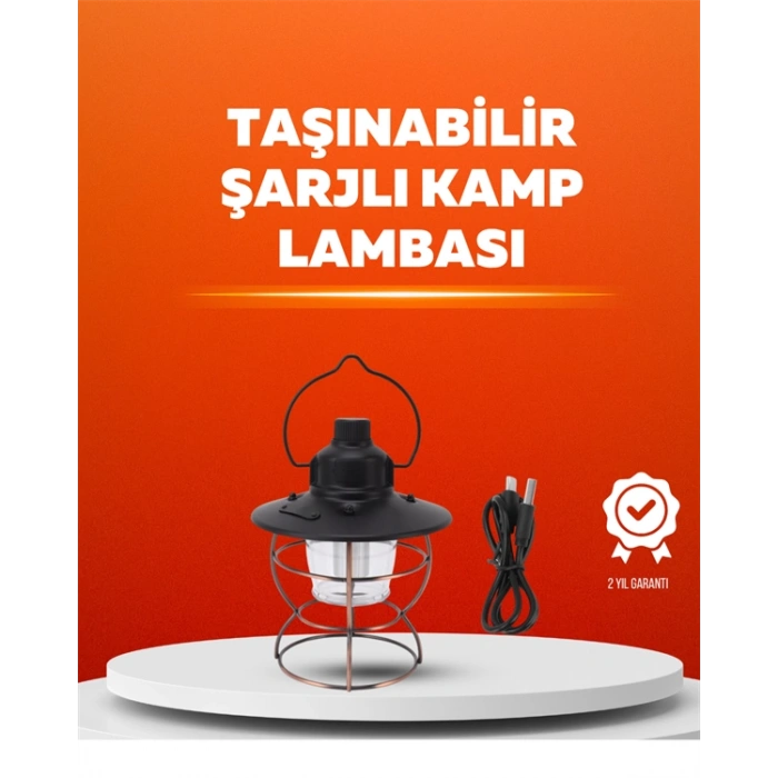4 Fonksiyonlu Dekoratif Kamp Lambası – Tungsten Ampul, USB Çıkışlı
