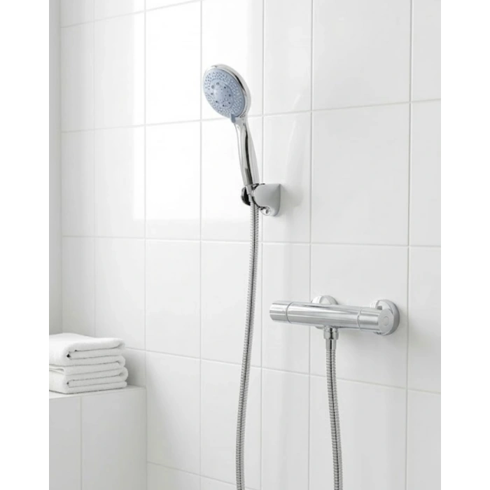 4 Kademeli Mavi Duş Seti El Duşu Başlığı Spiral Hortum ve Duvar Askısı