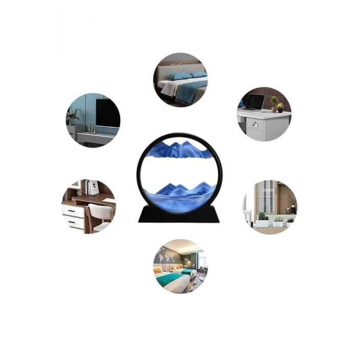 7 Inç Mavi Orta Boy Dekoratif Yuvarlak Şık Kum Tablosu Modern Dekoratif Süs