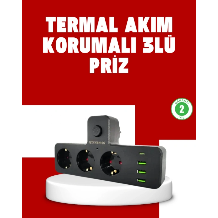 7 Portlu Çoklu Priz USB ve Type-C Girişli Akıllı Güç Ünitesi