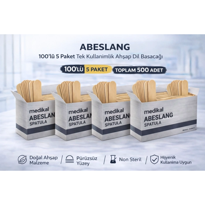 Abeslang 100lü 5 Paket Tek Kullanımlık Ahşap Dil Basacağı Non Steril Medikal Spatula Toplam 500 Adet