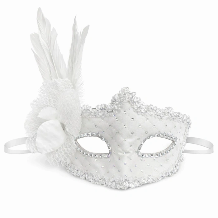 Beyaz Tüylü Venedik Lüks Balo Maskesi