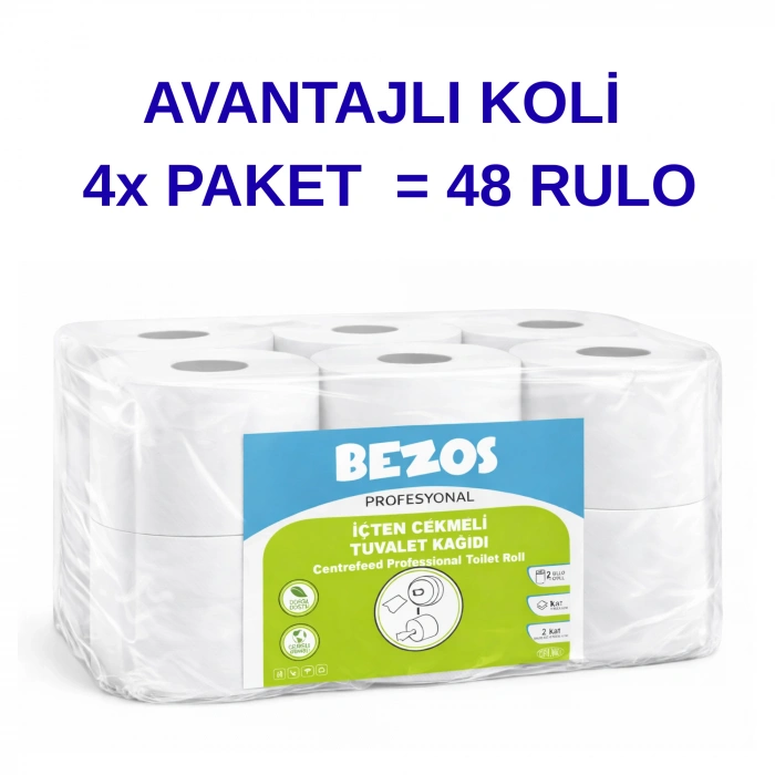 Profesyonel İçten Çekmeli Tuvalet Kağıdı 48 Rulo | Mini Cimri | 2 Katlı %100 Selüloz 4X12RULO