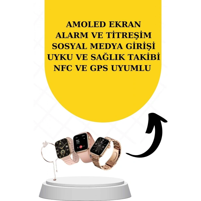 Bileklikli Amoled Ekran Akıllı Saat ve Dijital Göstergeli Kablosuz Bluetooth Kulaklık ANC/ ENC