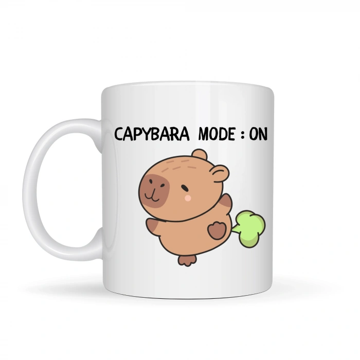 Capybara Mode On Yazılı Komik Tasarım Kupa Model 238 Sevimli Baskılı Seramik Kahve Kupası