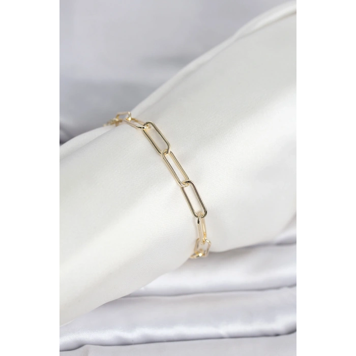 CM 14K Gold Renk Kalın Ataç Zincir Model Kadın Bileklik