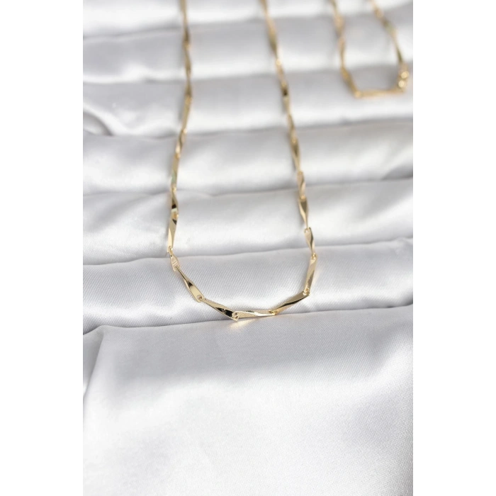 CM 14K Gold Renk Kesme Çubuk Zincirli Model 60 cm Kadın Kolye