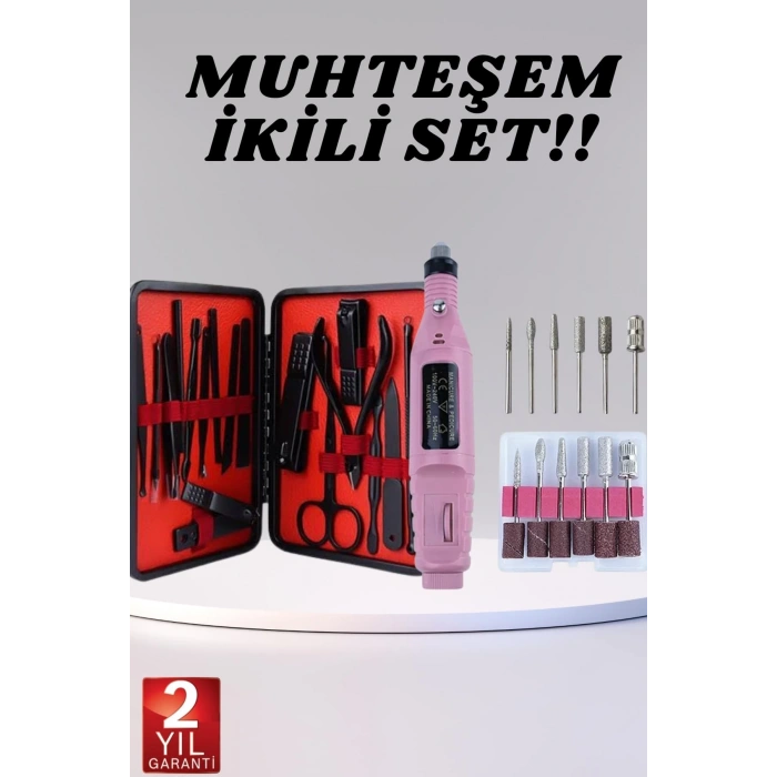 Elektrikli Manikür Pedikür Seti İkili Set 17 Parça Tırnak Bakımı Nasır Temizleme Tırnak Şekillendirme