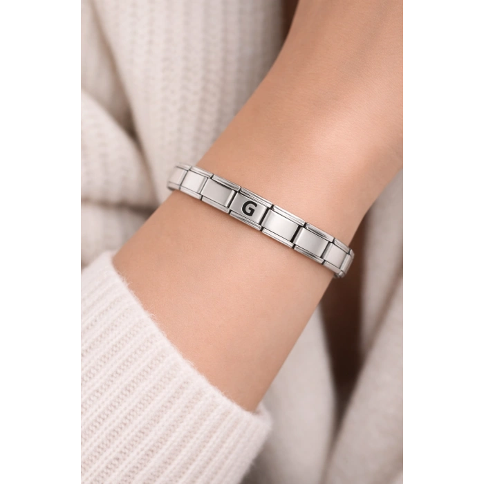 G Harfli Çelik Bileklik G – Kişiye Özel Baş Harf Bileklik – Paslanmaz Çelik Zarif Kadın Bileklik