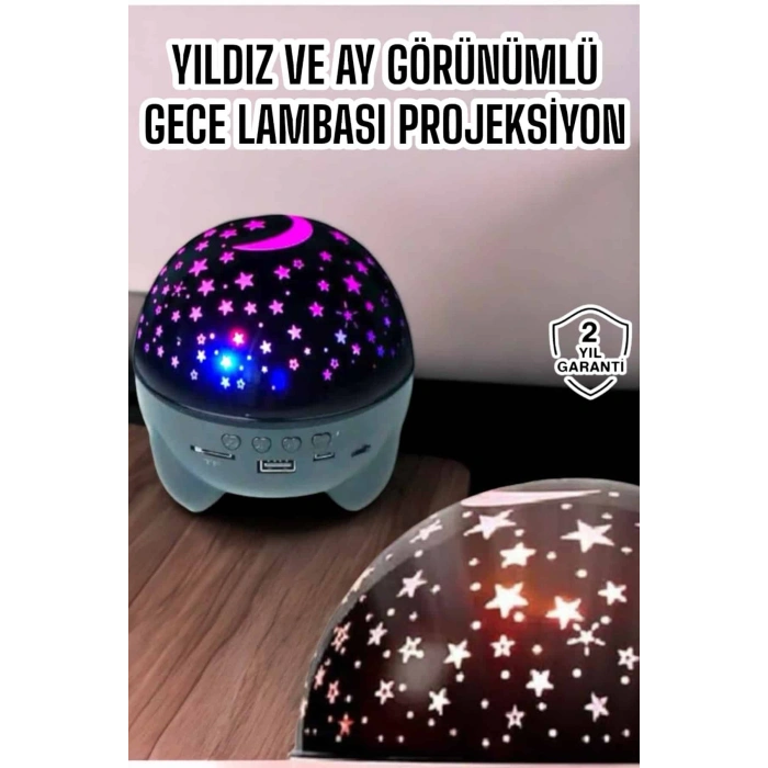 Gece Lambası Projeksiyon Görünümlü Şarjlı Yıldızlı Yuvarlak