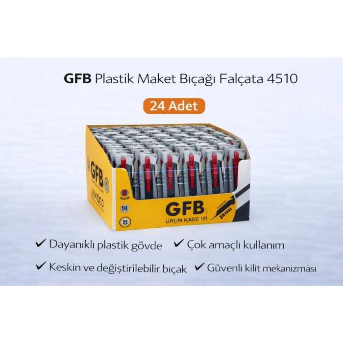 GFB Plastik Maket Bıçağı Falçata 4510 Profesyonel Maket Bıçağı 24 Adet