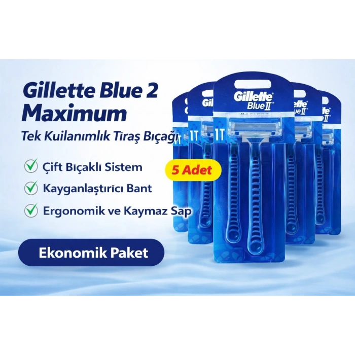 Jilet Blue 2 Maximum Tek Kullanımlık Tıraş Bıçağı 5 Adet Ekonomik Paket