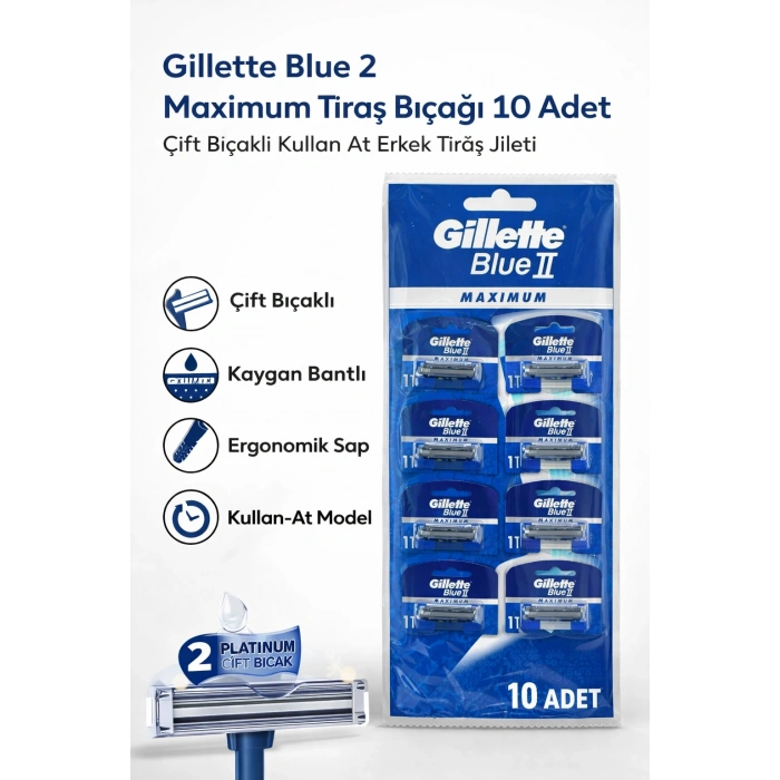 Jilet Blue 2 Maximum Tıraş Bıçağı 10 Adet Çift Bıçaklı Kullan At Erkek Tıraş Jileti