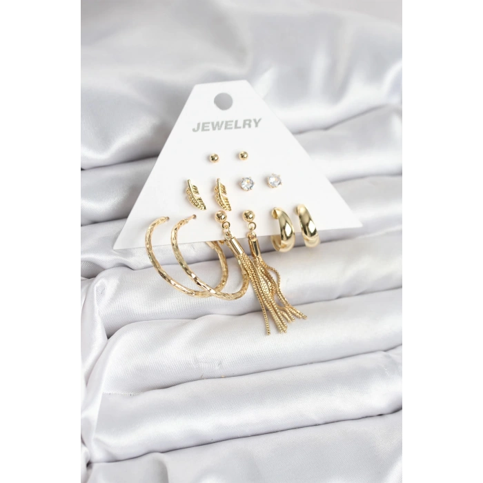 Gold Renk Pirinç Kadın 6 Çift Küpe Seti