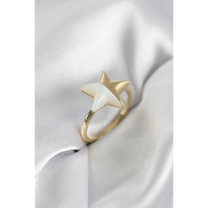 Gold Renk Sedefli Yıldız Model Kadın Yüzük