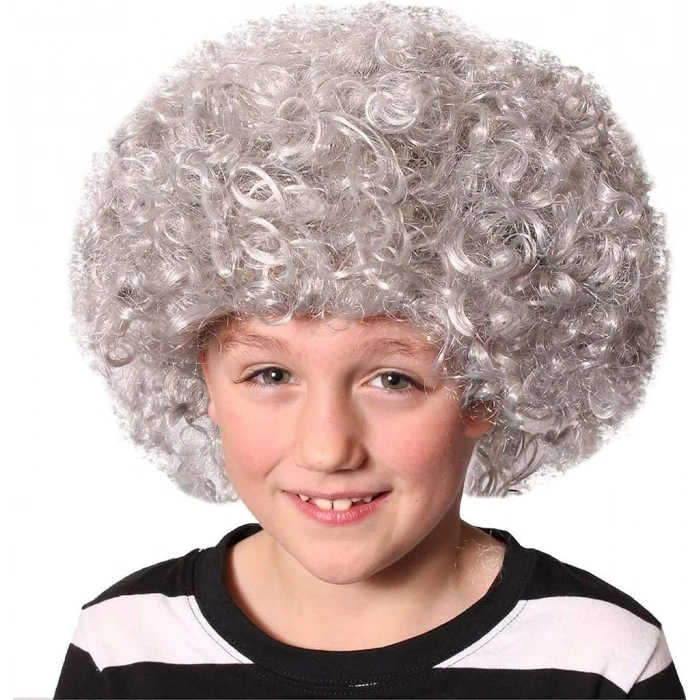 Gri Renk Kabarık Bonus Peruk Afro Takma Saç