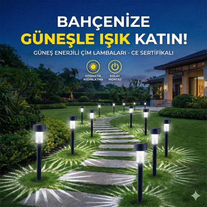 Güneş Enerjili Bahçe Lambası Plastik Saplama 10lu Set