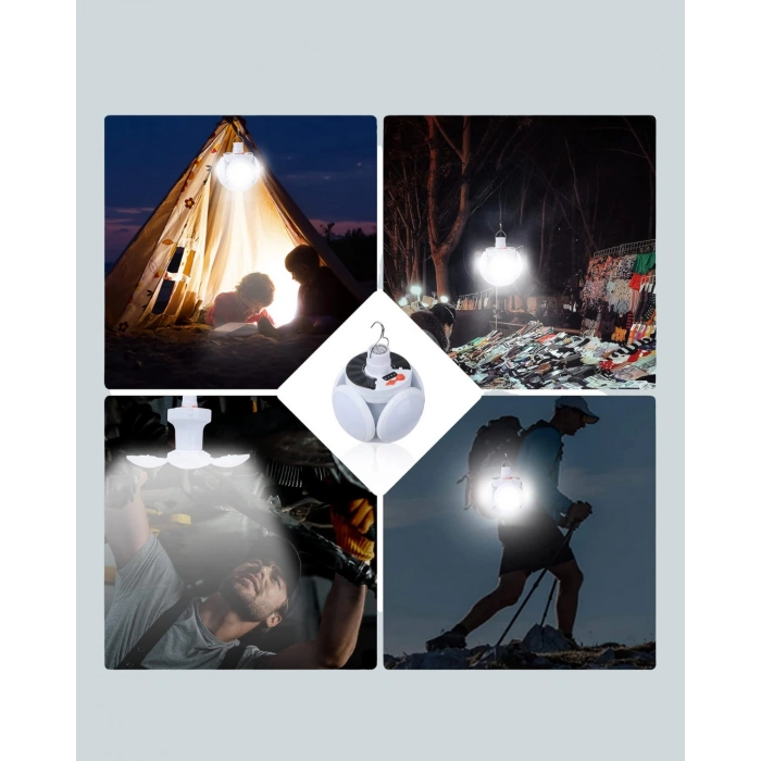 Güneş Paneliyle Şarj Olan Katlanabilir LED Çadır Lambası – 5 Kademeli Aydınlatma