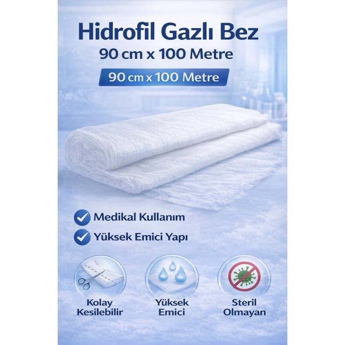Hidrofil Gazlı Bez 90 cm x 100 Metre Medikal Emici Steril Olmayan Gazlı Bez Rulo