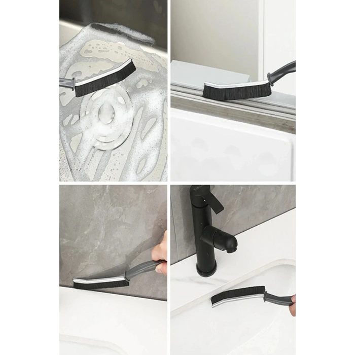 İnce Kıl Temizlik Fırçası Banyo Mutfak Pencere Oluk Klozet Kenarı Kavisli Detay Temizleme Fırçası