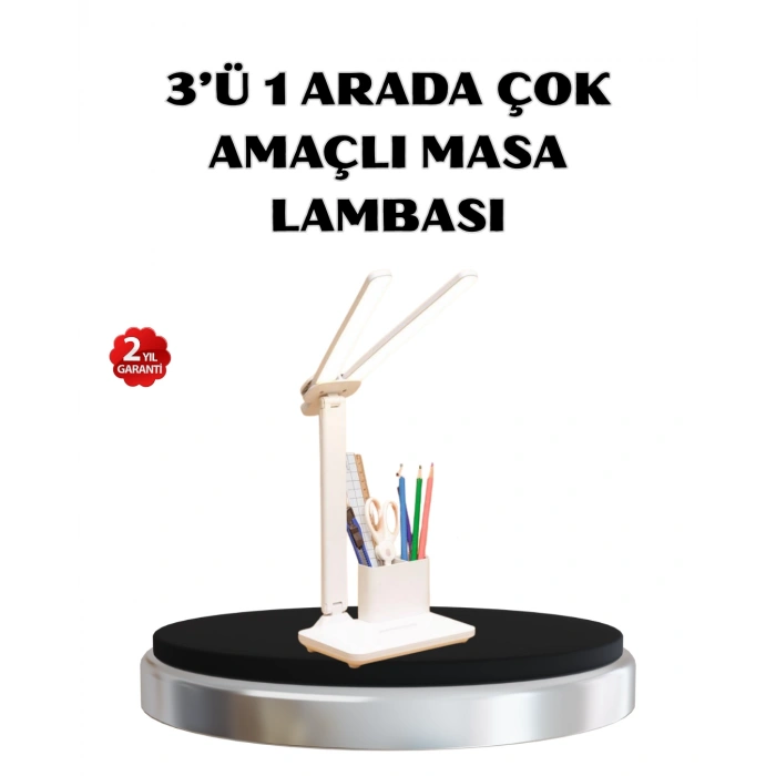 Kalemlik ve Telefon Standlı Masa Lambası – Kısılabilir LED Işık, Göz Dostu Tasarım
