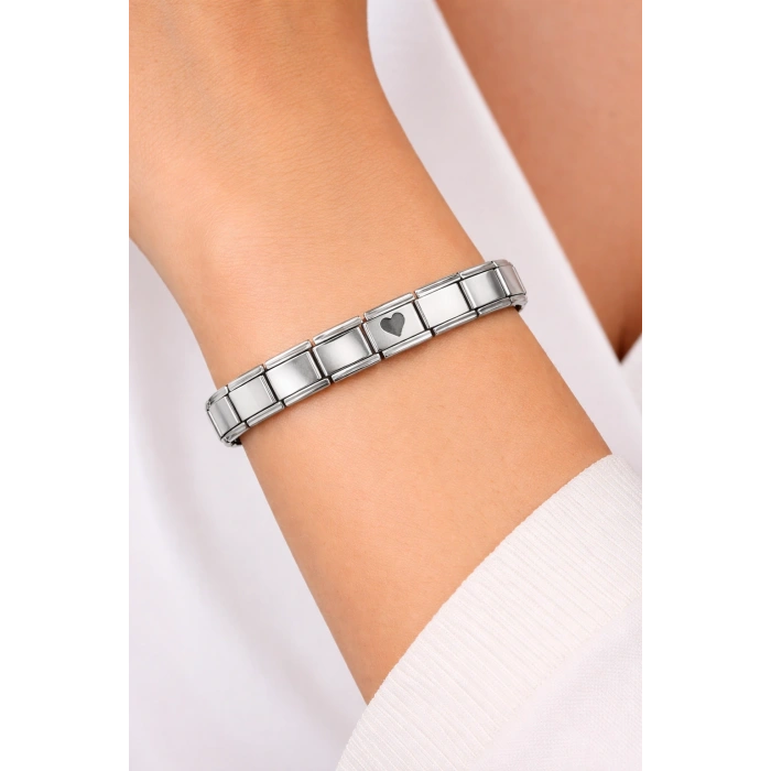 Kalp Detaylı Çelik Bileklik – Paslanmaz Çelik İtalyan Model Şık Bilezik
