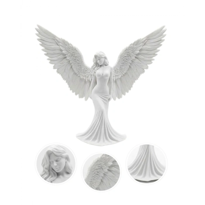 Kanatlı Melek Figürü 3D Baskı Dekoratif Heykel Biblo Ev Ofis Aksesuarı