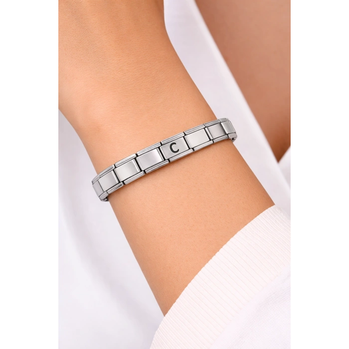 Kişiye Özel C Harfli Çelik Bileklik – Paslanmaz Çelik İtalyan Model Harfli Bilezik