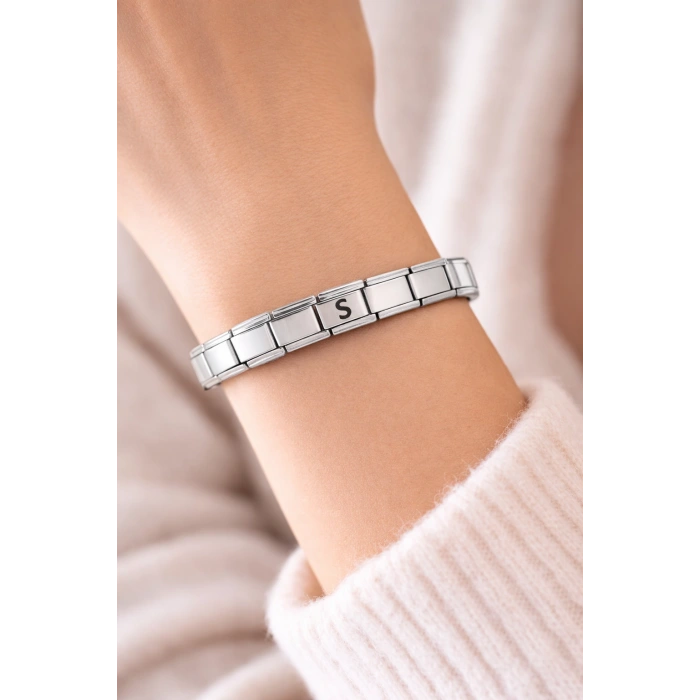 Kişiye Özel S Harfli Çelik Bileklik – İtalyan Charm Bilezik, Ayarlanabilir Zarif Model