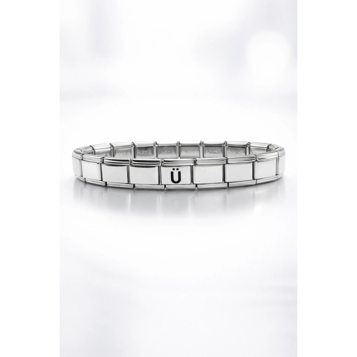 Kişiye Özel Ü Harfli Çelik Bileklik – Paslanmaz Çelik Bilek, Zarif ve Minimal Harf Bileklik