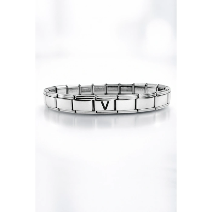 Kişiye Özel V Harfli Çelik Bileklik – Paslanmaz Çelik Bileklik, Zarif Minimal Harf Bileklik