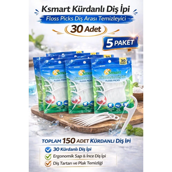 Ksmart Kürdanlı Diş İpi 30 Adet Floss Picks Diş Arası Temizleyici 5 Paket