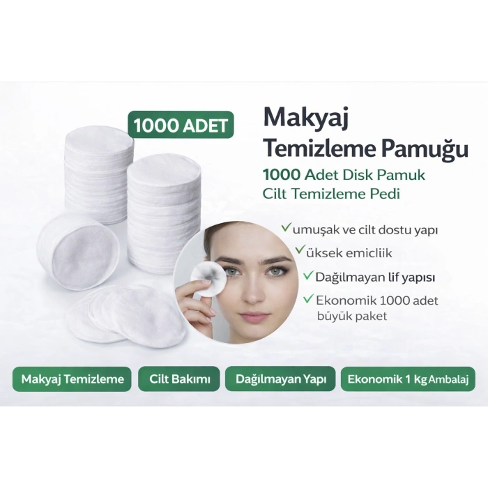 Makyaj Temizleme Pamuğu 1000 Adet Disk Pamuk Cilt Temizleme Pedi