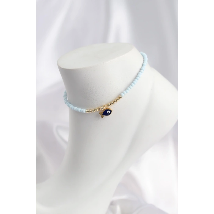 Mavi Renk Boncuklu Balık Figürlü Halhal