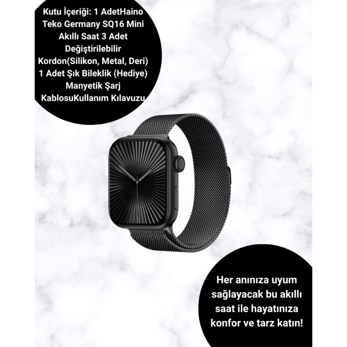 Mini Series 10 Akıllı Saat | 3 Kordon + Bileklik Hediyeli, Tüm Telefonlarla Uyumlu
