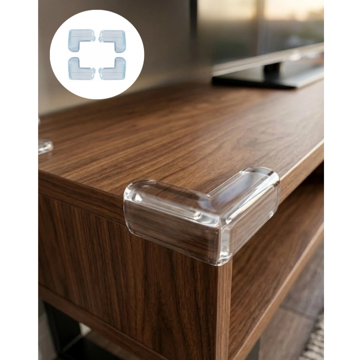 Mobilya Köşe Koruyucu 4 Lü Set Şeffaf Masa Kenarı Koruma Aparatı