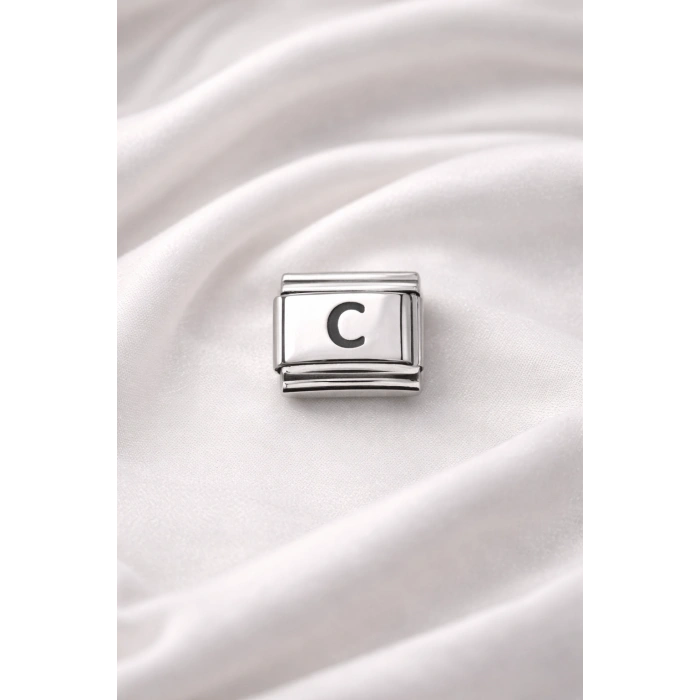 Nomination Uyumlu C Harfi Charm – Çelik Harfli Bileklik Aksesuarı ,Kişiye Özel Modüler Takı