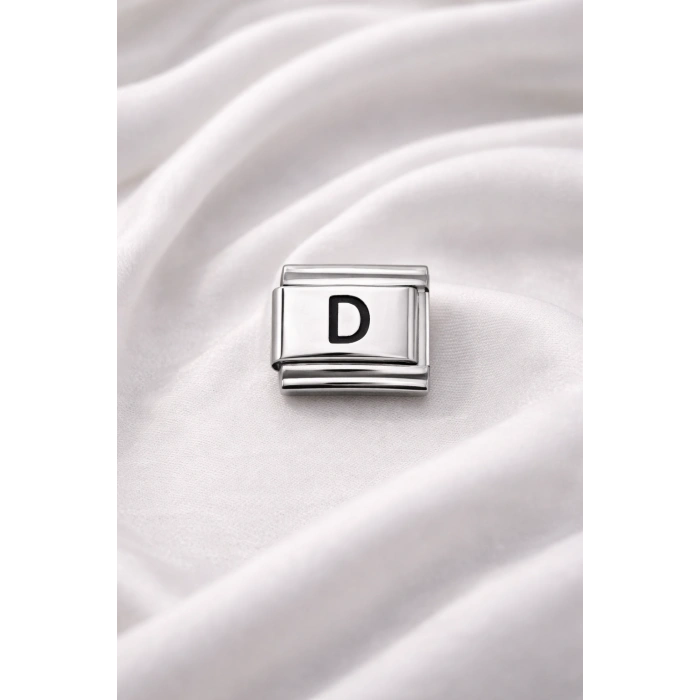 Nomination Uyumlu D Harfi Charm – Çelik Harfli Bileklik Aksesuarı ,Kişiye Özel Modüler Takı