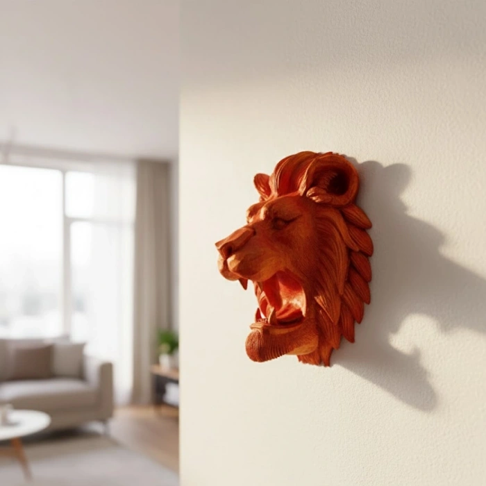Özel Tasarım 3D Aslan Figürü Duvar Süsü Dekoratif Heykel 20x21 cm