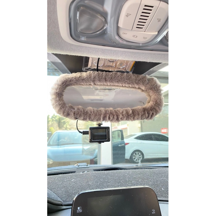 Peluş Dikiz Ayna Kılıfı Süs Gri