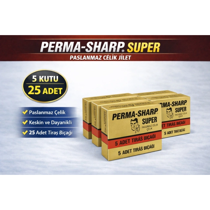 Perma-Sharp Super Paslanmaz Çelik Tıraş Bıçağı 5’li 5 Kutu