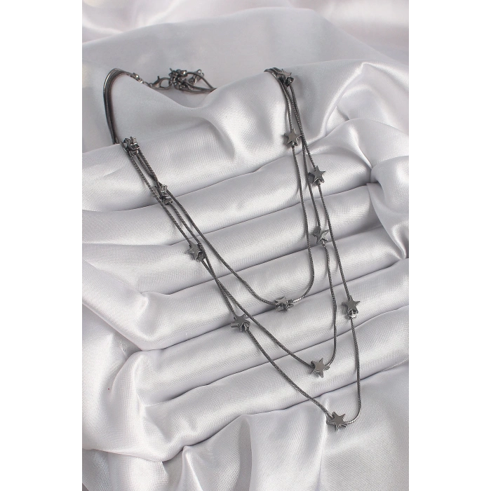 Pirinç Füme Renk 3Lü Yıldız Model Kadın Kolye