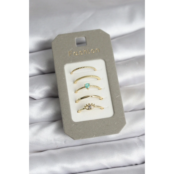 Pirinç Gold Renk 5li Yüzük Seti