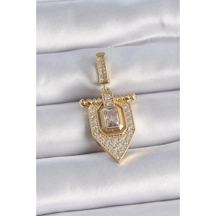 Pirinç Gold Renk Baget Zirkon Taşlı Ajda Charm