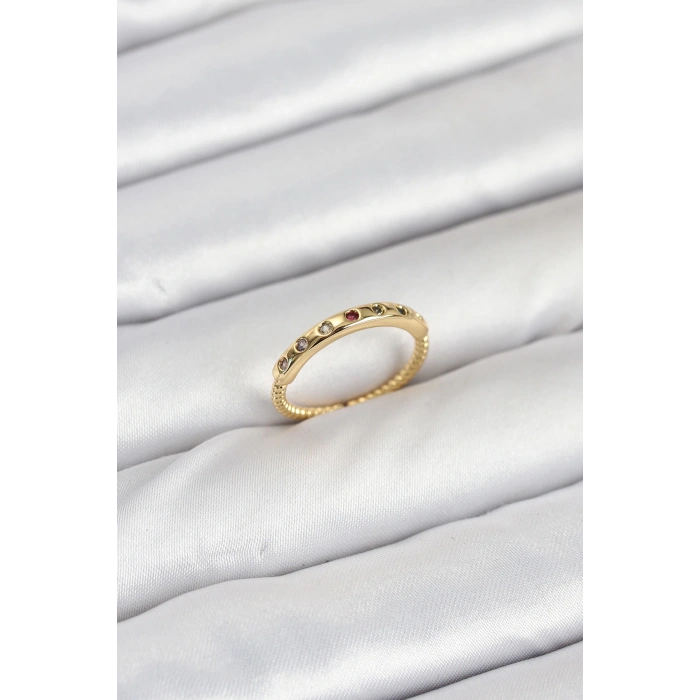 Pirinç Gold Renk Renkli Zirkon Taşlı Kadın Yüzük