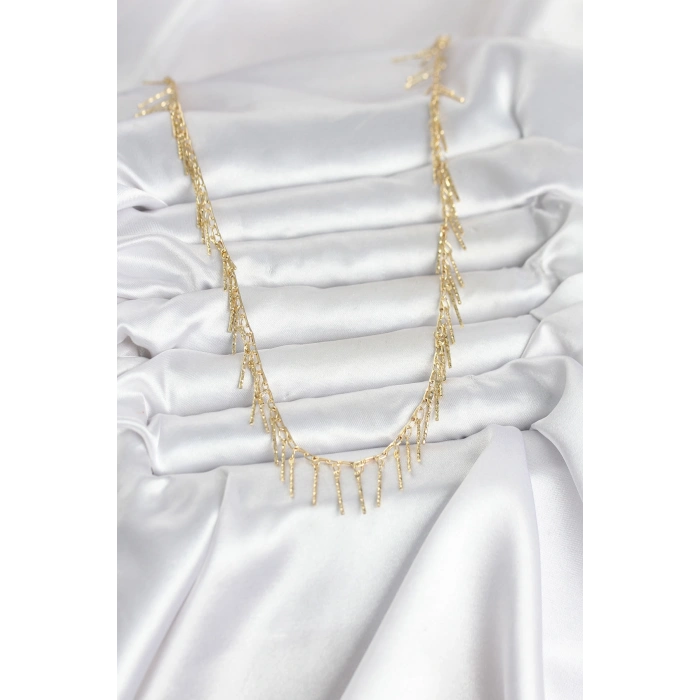 Pirinç Gold Renk Saçaklı Model Kadın Kolye