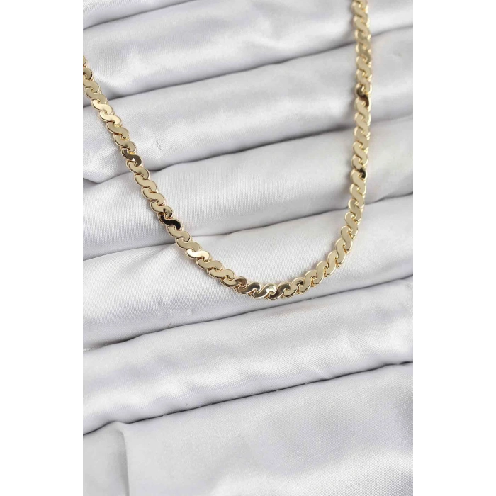 Pirinç Gold Renk Yassı Zincir Kadın Kolye