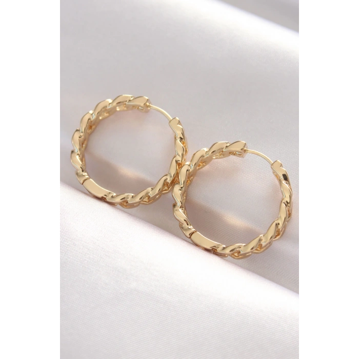 Pirinç Gold Renk Zincir Model Halka Küpe