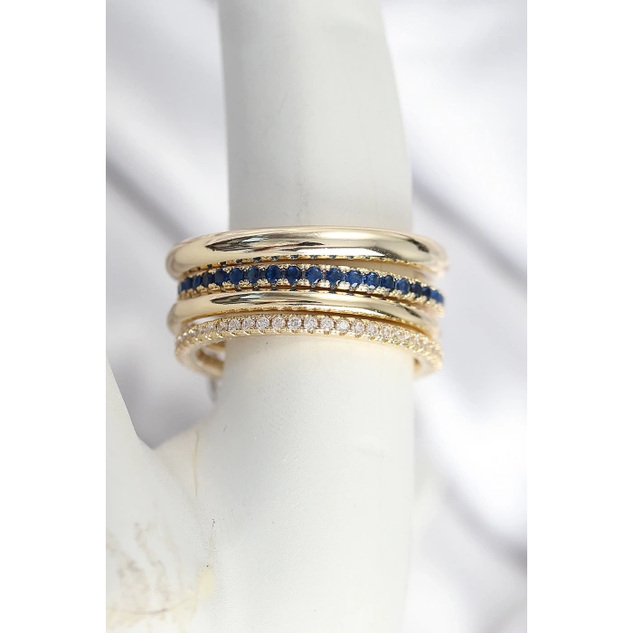 Pirinç Gold Renk Zirkon Taşlı 4Lü Kadın Yüzük