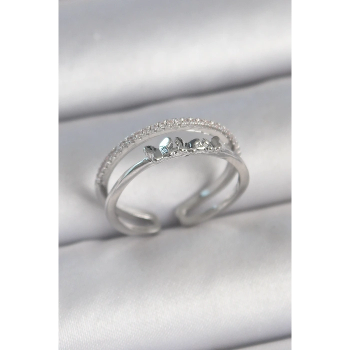 Pirinç Gümüş Renk 2Li Zirkon Taş Detaylı Kelebek Figür Ayarlanabilir Model Kadın Yüzük